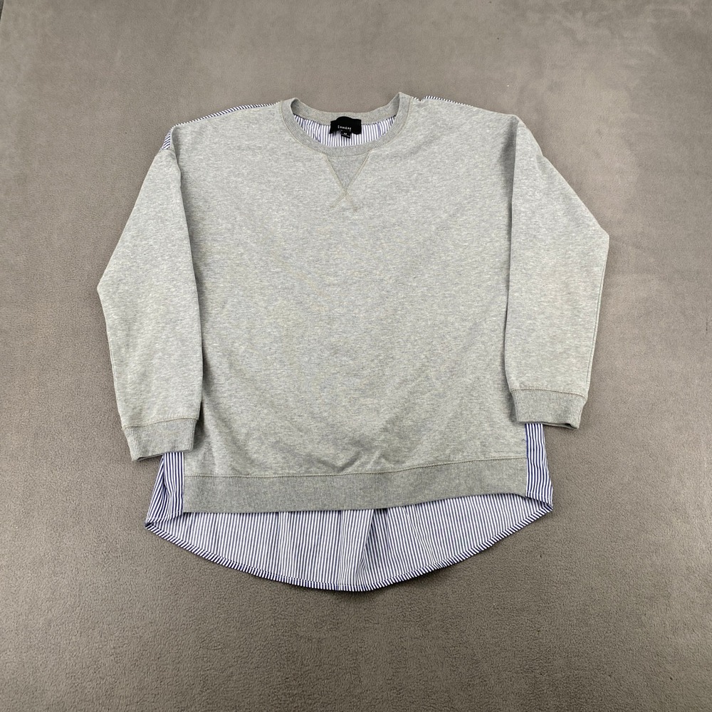 Lumiere Mens Mixed Media Striped Hem Sweatshirt Gray Blue AT00850 Medium